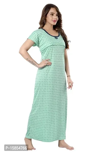 Elady Women Soft Hosiery Cotton Maternity Gown Nursing Feeding Nighty Pre and Post Pregnancy with Concealed Zip, Floral Design - Full Length - (Free Size, Green)-thumb3