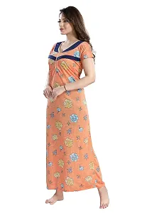 Elady Women Soft Hosiery Cotton Maternity Gown Nursing Feeding Nighty Pre and Post Pregnancy with Concealed Zip, Floral- Full Length - (Free Size, Orange)-thumb3