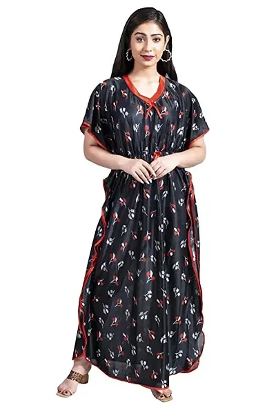 Elady Womens Printed Kaftan Nighty Soft Hosiery Satin Full Length Night Gown