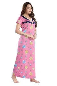 Elady Women Soft Hosiery Cotton Maternity Gown Nursing Feeding Nighty Pre and Post Pregnancy with Concealed Zip, Floral- Full Length - (Free Size, Pink)-thumb3