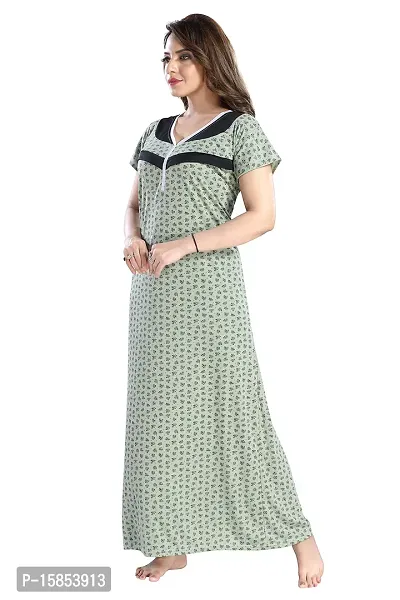 Elady Women Soft Hosiery Cotton Maternity Gown Nursing Feeding Nighty Pre and Post Pregnancy with Concealed Zip, Floral - Full Length (Free Size, Green)-thumb5