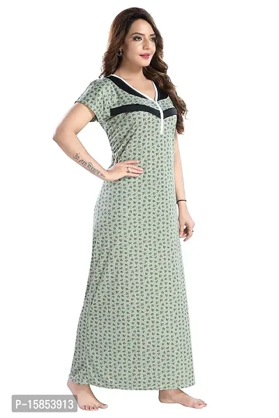 Elady Women Soft Hosiery Cotton Maternity Gown Nursing Feeding Nighty Pre and Post Pregnancy with Concealed Zip, Floral - Full Length (Free Size, Green)-thumb4