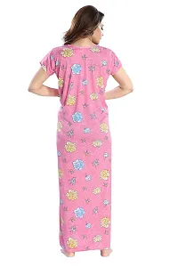 Elady Women Soft Hosiery Cotton Maternity Gown Nursing Feeding Nighty Pre and Post Pregnancy with Concealed Zip, Floral- Full Length - (Free Size, Pink)-thumb1