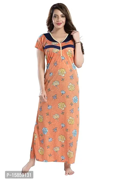 Elady Women Soft Hosiery Cotton Maternity Gown Nursing Feeding Nighty Pre and Post Pregnancy with Concealed Zip, Floral- Full Length - (Free Size, Orange)-thumb3