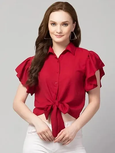 Trendy Ruffle Sleeve Georgette Shirt