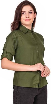 Fashionable Green Rayon Solid Shirt For Women-thumb2