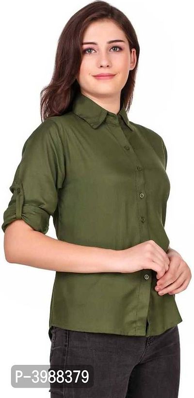 Fashionable Green Rayon Solid Shirt For Women-thumb3