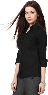 Fashionable Black Rayon Solid Shirt For Women-thumb2