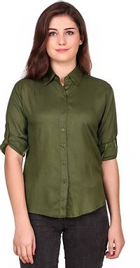 Fashionable Green Rayon Solid Shirt For Women-thumb3