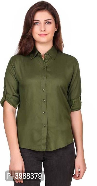 Fashionable Green Rayon Solid Shirt For Women-thumb4