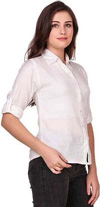 Fashionable White Rayon Solid Shirt For Women-thumb2