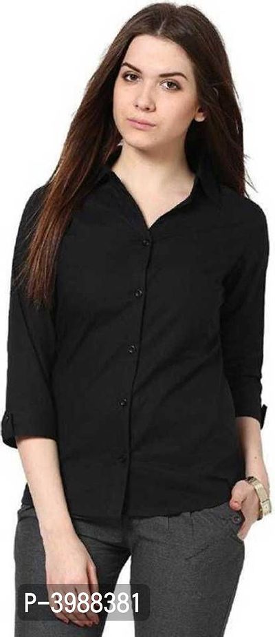 Fashionable Black Rayon Solid Shirt For Women-thumb0