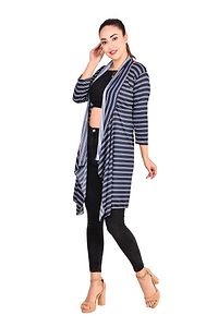 Elegant  Navy Blue Lycra Blended Striped Shrug For Women-thumb2