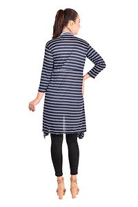 Elegant  Navy Blue Lycra Blended Striped Shrug For Women-thumb1