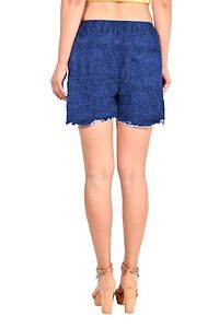 Fashionable Navy Blue Denim Printed Shorts For Women-thumb1