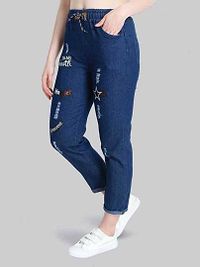 Solid Dark Blue Star Joggers for Women-thumb2