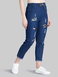 Solid Dark Blue Star Joggers for Women-thumb3