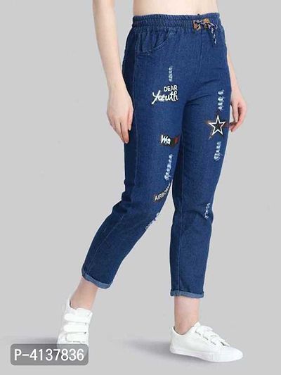 Solid Dark Blue Star Joggers for Women-thumb4