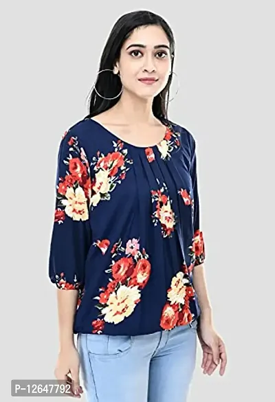 Shiva Trends Women's Printed 3/4 Sleeve Round Neck Blue and Multicolor Extra Large Size Pack of 2 Top-thumb2