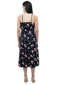 Shiva Trends Women's Floral Print Shoulder -Strap Casual Dress Black-thumb3