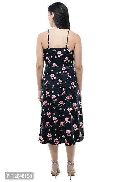 Shiva Trends Women's Floral Print Shoulder -Strap Casual Dress Black-thumb4