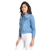 Shiva Trends Solid Regular Denim Jacket For Women (Large, Light Blue)-thumb2