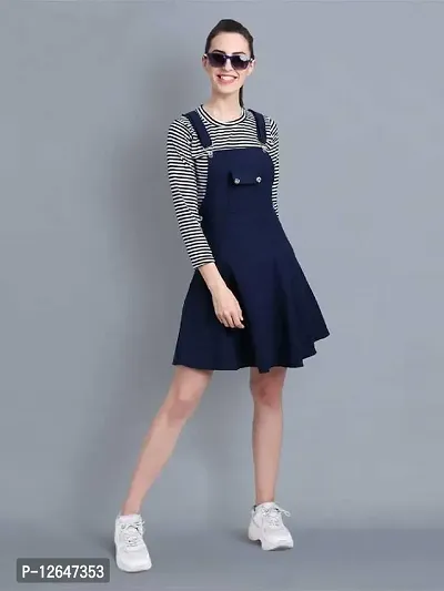 Shiva Trends Womens Cotton Blend Navy Solid Knee Length Dungaree