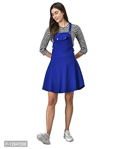Shiva Trends Womens Cotton Blend Blue Solid Knee Length Dungaree-thumb0