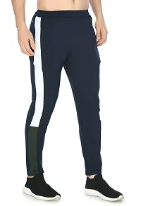 Shiva Trends Men's Regular Fit 4 Way Lycra Track Pants with Zip Closer Pocket Navy Blue-thumb1