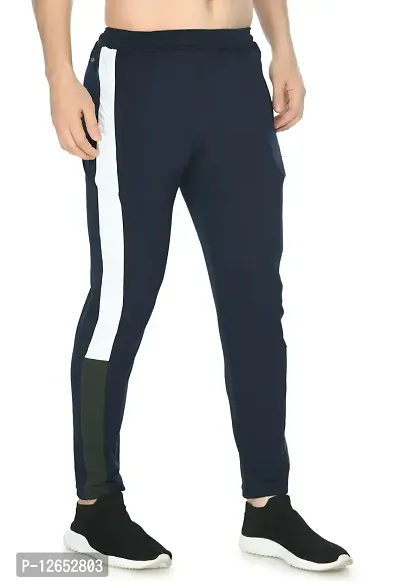 Shiva Trends Men's Regular Fit 4 Way Lycra Track Pants with Zip Closer Pocket Navy Blue-thumb2