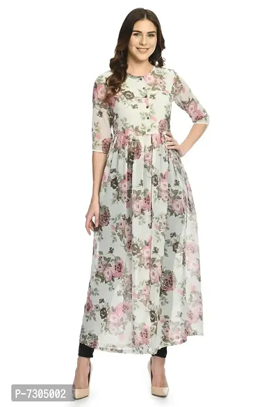 Contemporary Georgette Floral Printed Front Open Dress For Women-thumb0