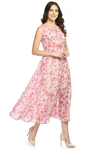 Alluring Georgette Pink Floral Print Maxi Dresses For Women-thumb3