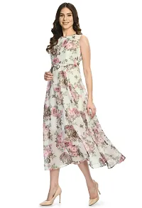 Contemporary Georgette White Floral Print Maxi Dresses For Women-thumb2