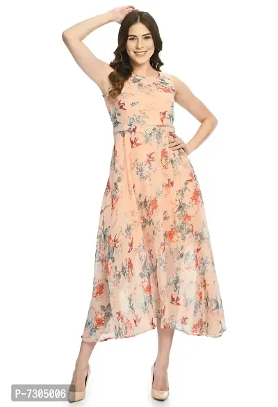 Alluring Georgette Peach Floral Printed Maxi Dresses For Women
