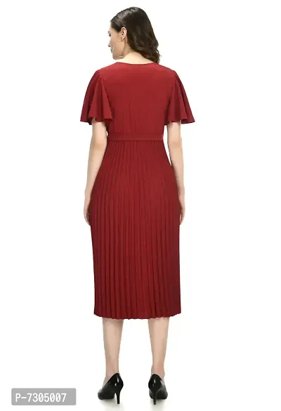 Elegant Polyester Maroon Pleated Short Sleeve Dresses For Women-thumb5
