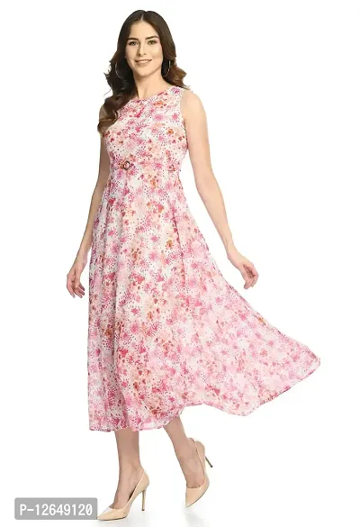 Shiva Trends Womens Georgette Pink Floral Print Maxi Dress-SV-145-DRS-PINK-S-thumb3