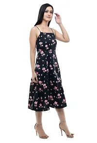 Shiva Trends Women's Floral Print Shoulder -Strap Casual Dress Black-thumb2