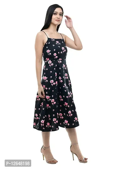 Shiva Trends Women's Floral Print Shoulder -Strap Casual Dress Black-thumb3