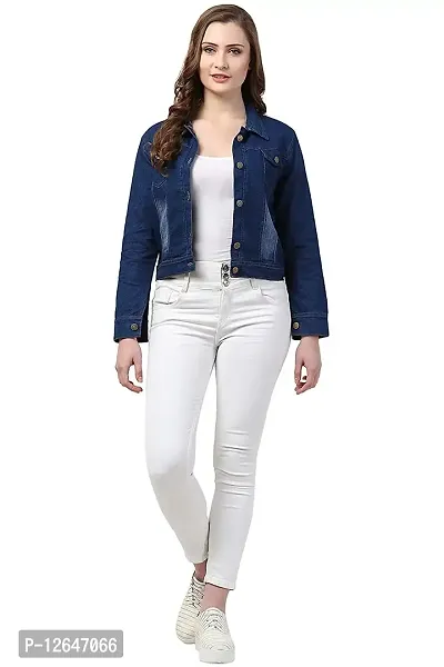 Shiva Trends Solid Regular Denim Jacket For Women (Small, Dark Blue)-thumb5