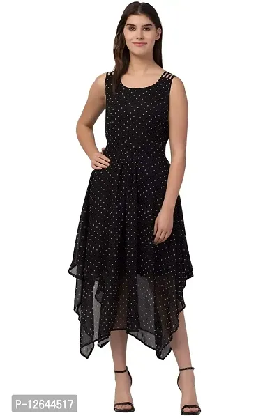 Shiva Trends Black Flower Print High Low Dresses for Women Cacual Wear(Deny_97_L)-thumb0