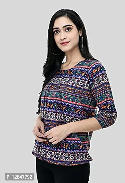 Shiva Trends Women's Printed 3/4 Sleeve Round Neck Blue and Multicolor Extra Large Size Pack of 2 Top-thumb5