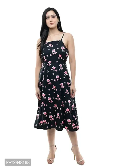 Shiva Trends Women's Floral Print Shoulder -Strap Casual Dress Black-thumb0