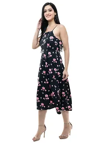 Shiva Trends Women's Floral Print Shoulder -Strap Casual Dress Black-thumb1