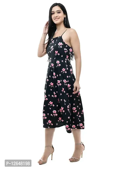 Shiva Trends Women's Floral Print Shoulder -Strap Casual Dress Black-thumb2