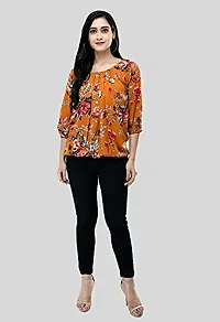 Shiva Trends Women's Printed 3/4 Sleeve Round Neck Orange and Light Blue Small Size Pack of 2 Top-thumb2