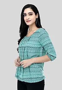 Shiva Trends Women's Printed 3/4 Sleeve Round Neck Multi Blue Shades Small Size Pack of 2 Top-thumb2