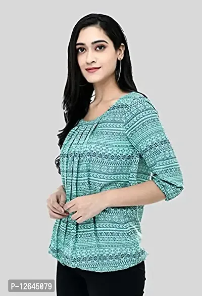 Shiva Trends Women's Printed 3/4 Sleeve Round Neck Multi Blue Shades Small Size Pack of 2 Top-thumb3