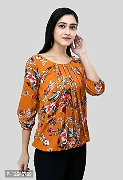 Shiva Trends Women's Floral Print 3/4 Sleeve Round Neck Multicolor Small Size Pack of 2 Top-thumb2