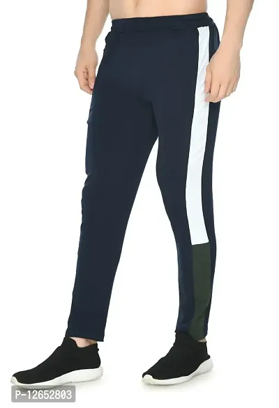 Shiva Trends Men's Regular Fit 4 Way Lycra Track Pants with Zip Closer Pocket Navy Blue