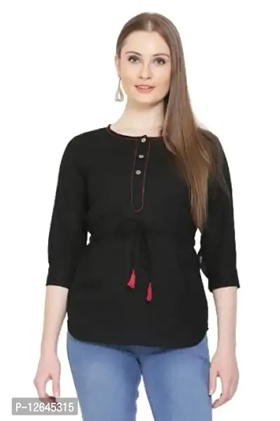 Shiva Trends Women's Cotton Casual Solid Top Black